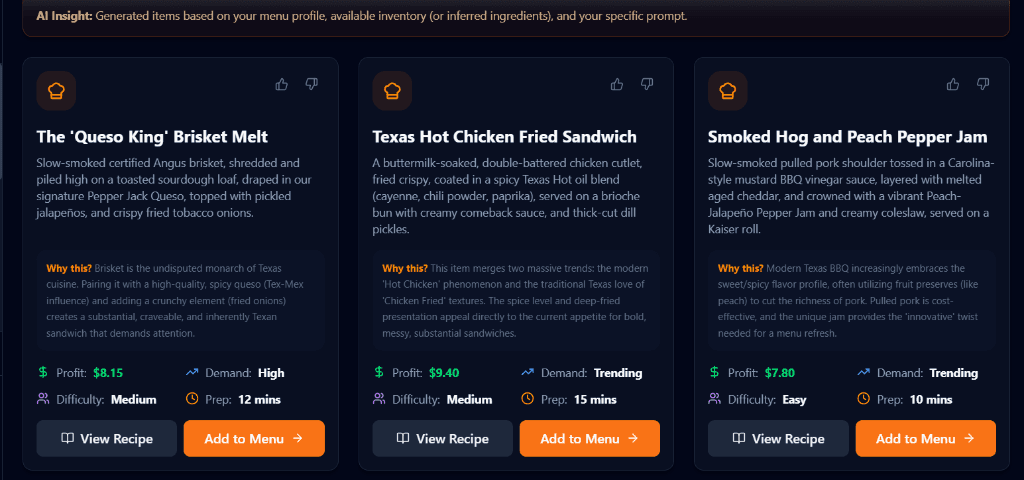 AI Menu Suggestions